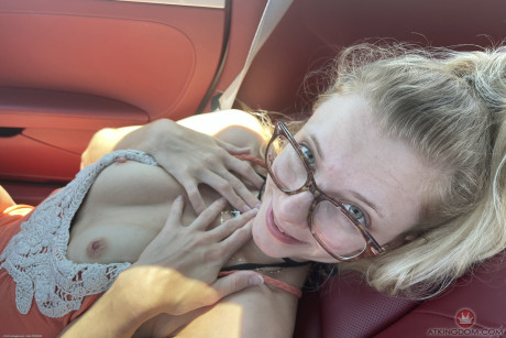 Teen in glasses Riley Star reveals her slender body flaunts her lovely holes