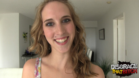 Blindfolded young Cadence Lux gets her muff demolished by a stiff ebony cock