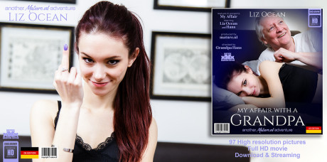 Fresh teenie chick girlfriend lady Liz Ocean has sexual intercourse with a senior citizen on a bed