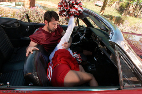 Oriental cheerleader with huge titties Gaia gets gangbanged by a group of strangers
