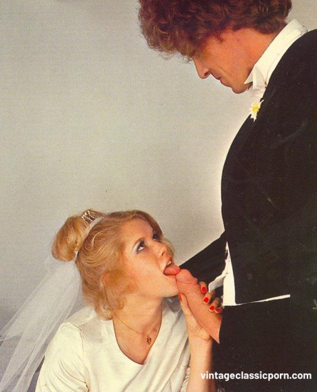 Stunning bride & her man have hardcore sex in a sizzling vintage scene