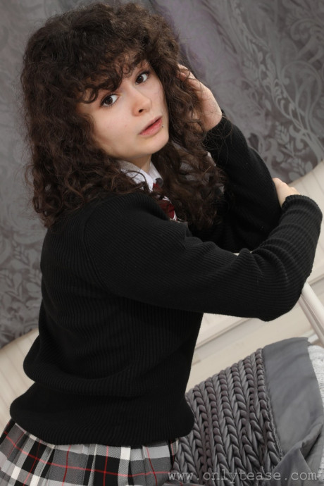 Brunette student Karen Holster goes bare-breasted after an upskirt panty flash