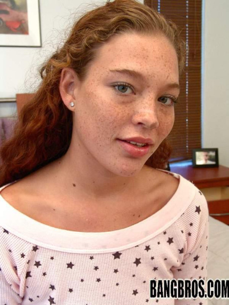 Ginger Head amateur teen with a freckled face Ashley strips and gives head in POV
