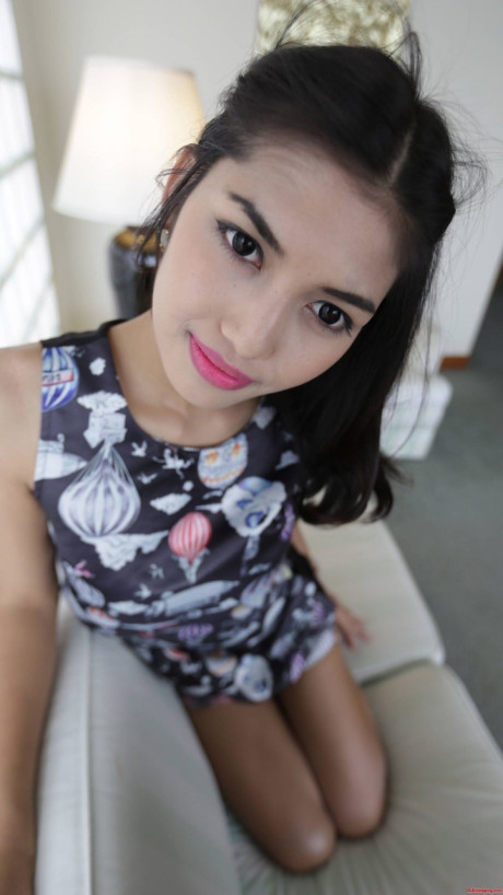 Thin t-girl shows her tiny tits & her small dick while stripping for sex