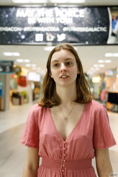 All-natural amateur babe Meadow Brink flashing her breasts in public