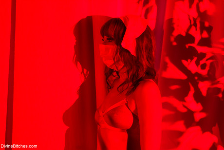 Nasty redhead Maitresse Madeline Marlowe strokes submissive dude penis