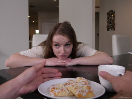 Adorable teen Cleo Clementine swallows off her stepbro & gets her monstrous ass cummed