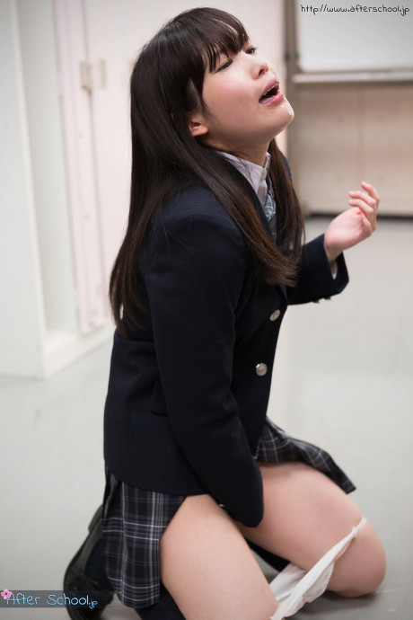 Japanese schoolgirl licks dong after masturbating with panties pulled down