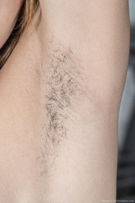 Tiny American Clarita strips down undressed and unveils her furry body