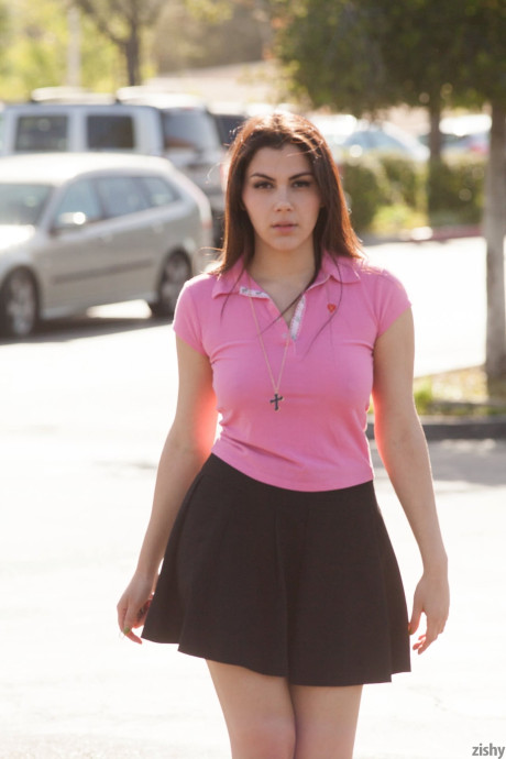 Amateur model Valentina Nappi exposes her thong clad booty in public places