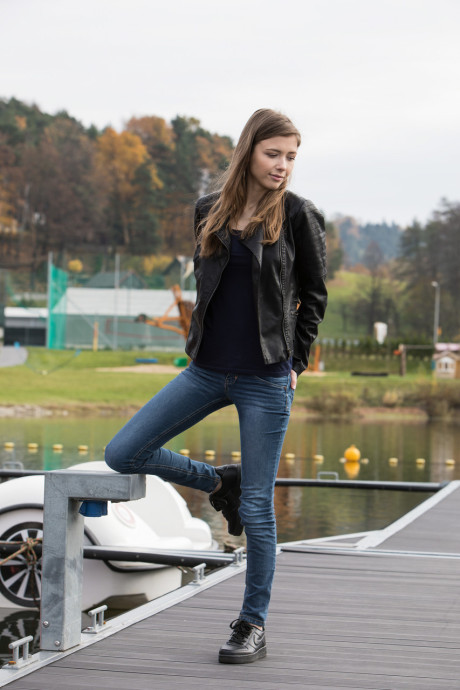 Fine young Mia I reveals her perfect breasts and poses in public