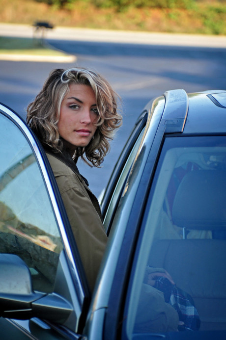 Dazzling yellow-haired Marilyn Winters flashing her gigantic titties while on vacation