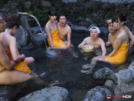 Three Japanese virgins get involved in an oriental orgy at the spa