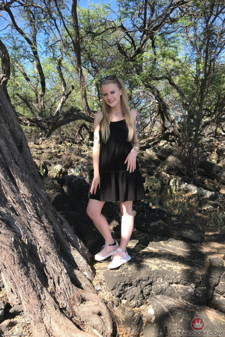 Caucasian teen Paris White poses in pretty outfits & undressed in a hot compilation