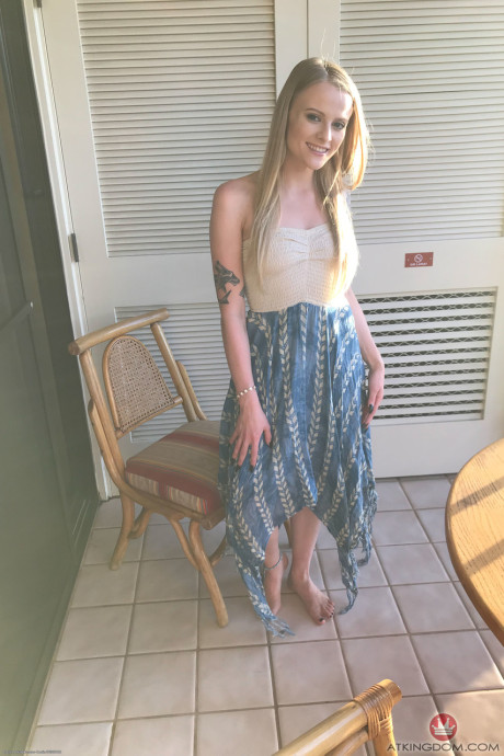 Caucasian teen Paris White poses in pretty outfits & undressed in a hot compilation