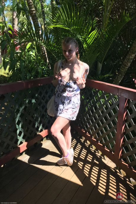 Caucasian teen Paris White poses in pretty outfits & undressed in a hot compilation