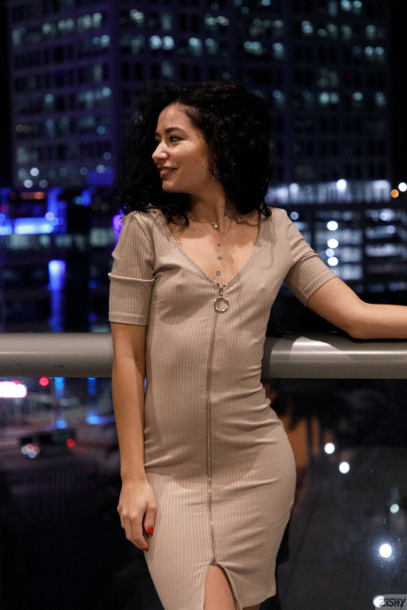 Curly haired babe Rosaline Imaz shows her small boobs and her perfect butt