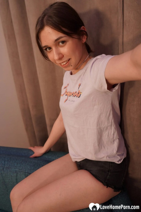 Pretty brunette shows off her natural breasts in a hot selfie compilation