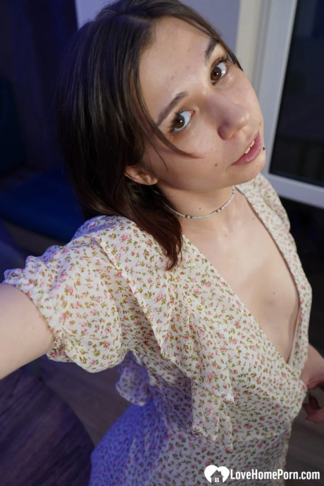 Pretty brunette shows off her natural breasts in a hot selfie compilation