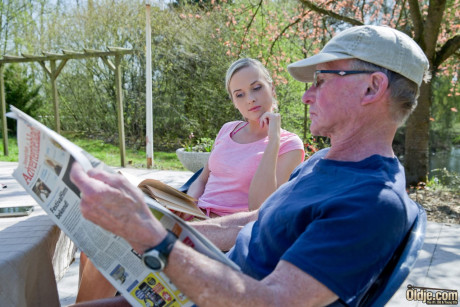 Czech blonde Vinna Reed gets banged outdoors by a group of older men